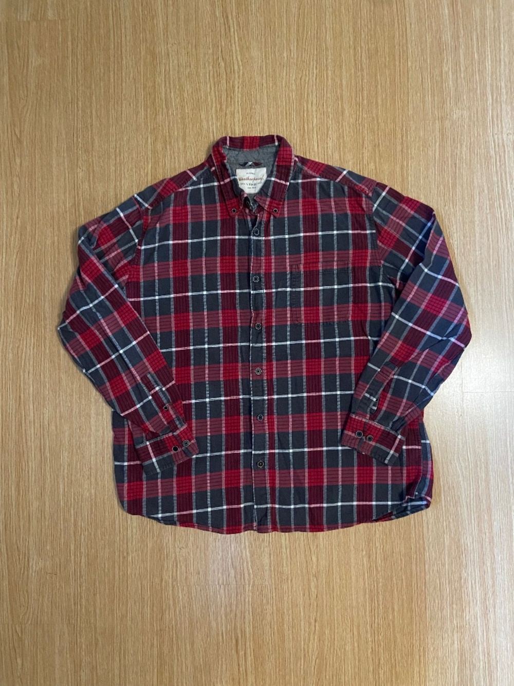 Weatherproof Vintage Plaid Button-Down Flannel Shirt | XL | Red Grey White